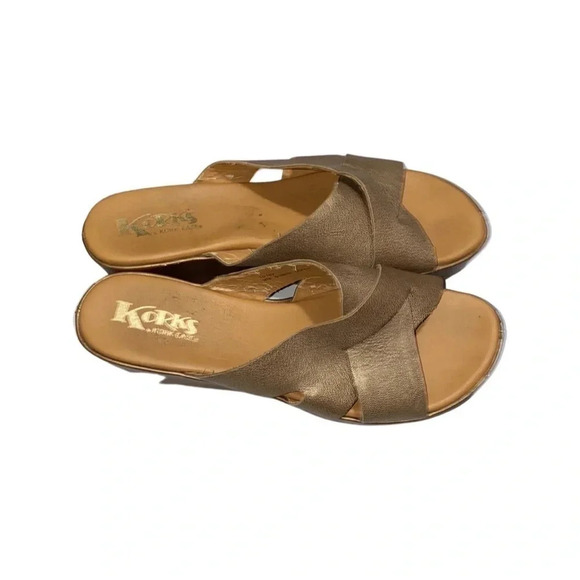 Korks by Kork-Ease Metallic Gold Platform Wedge Size 10 - Picture 1 of 7